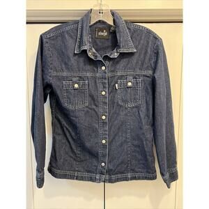 VTG 90s 1998 Levis Silvertab YOUTH GIRL Denim Snap Shirt Dark Blue ~ Sz XL